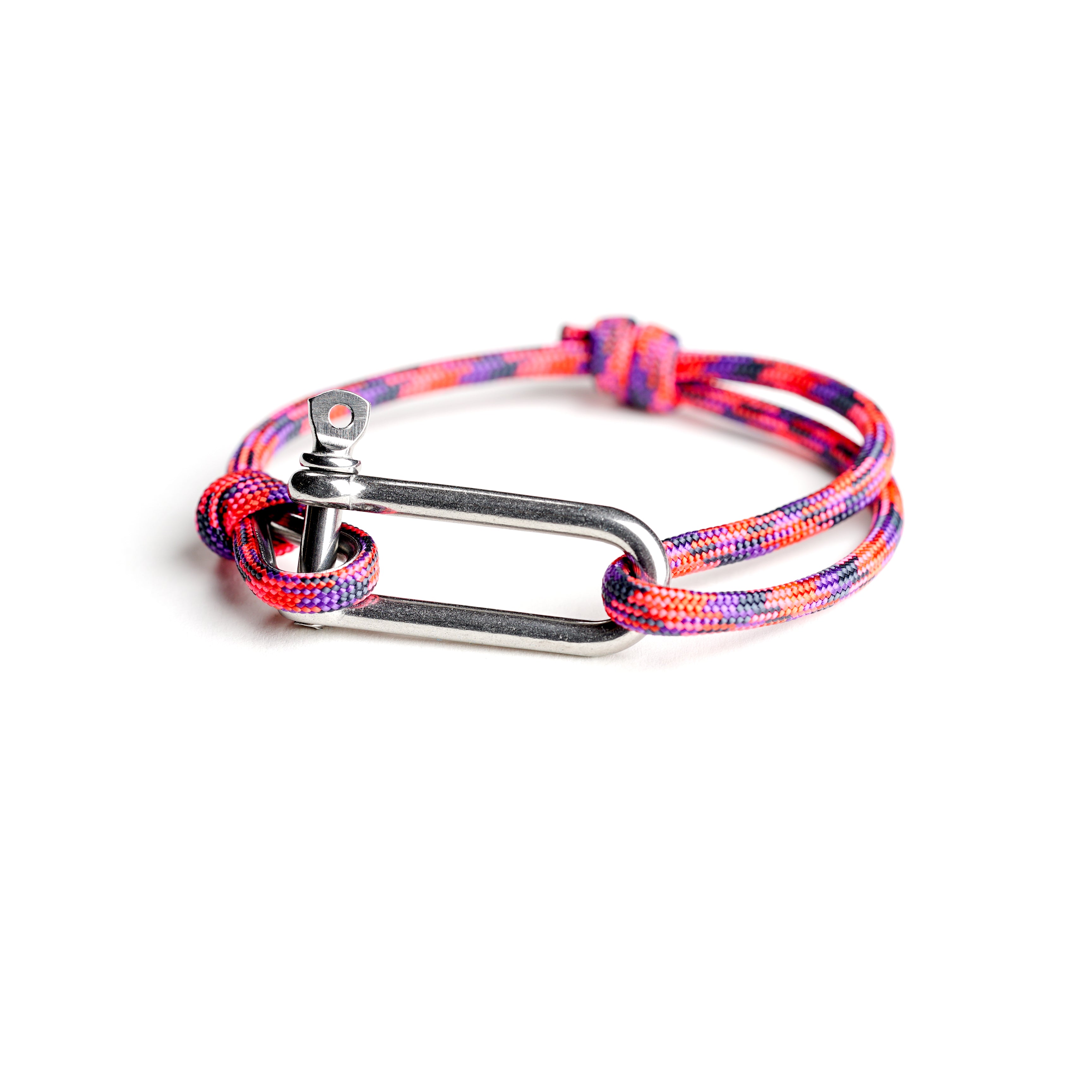 Paracord Nautical Bracelet with Stainless Steel Shackle - Pink & Purple