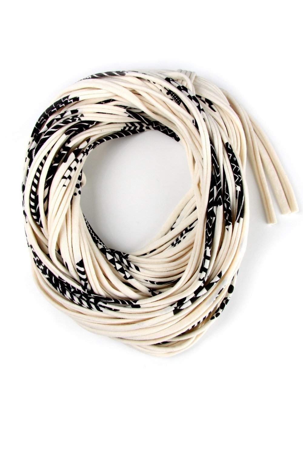 Cream White with Black Pattern / Cowl-scarves-Necklush