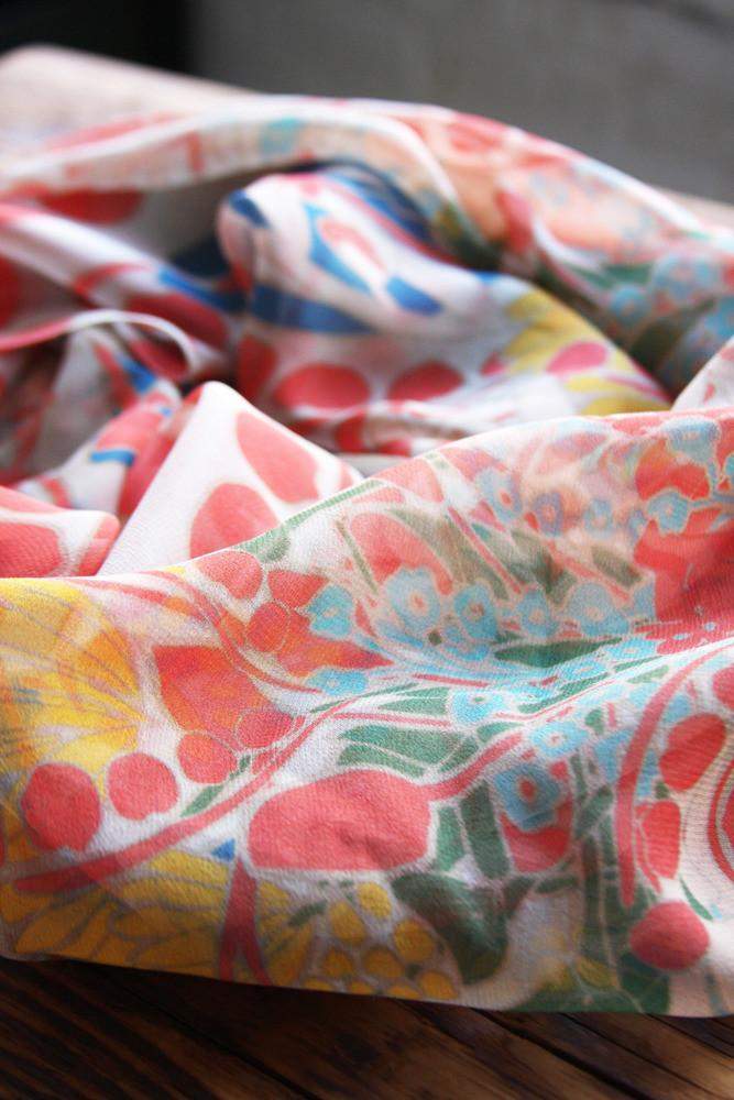 Floral Print Silk Chiffon Square Scarf-scarves-Necklush