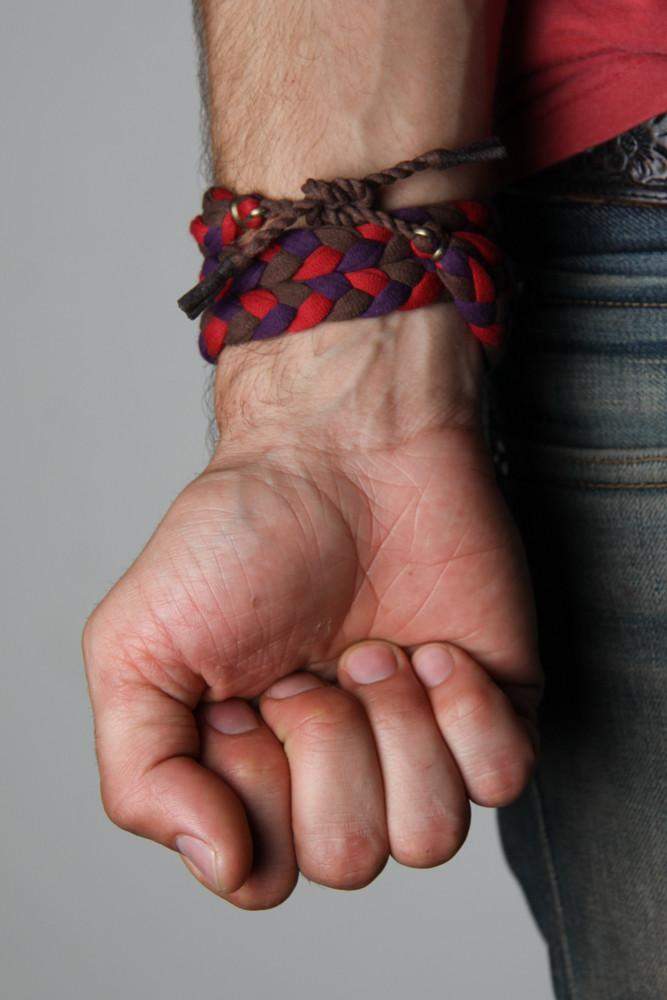 mens bracelet-Red, Purple, Brown Braided Bracelet-Necklush