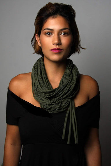 Striped Military Green Chunky Scarf-scarves-Necklush