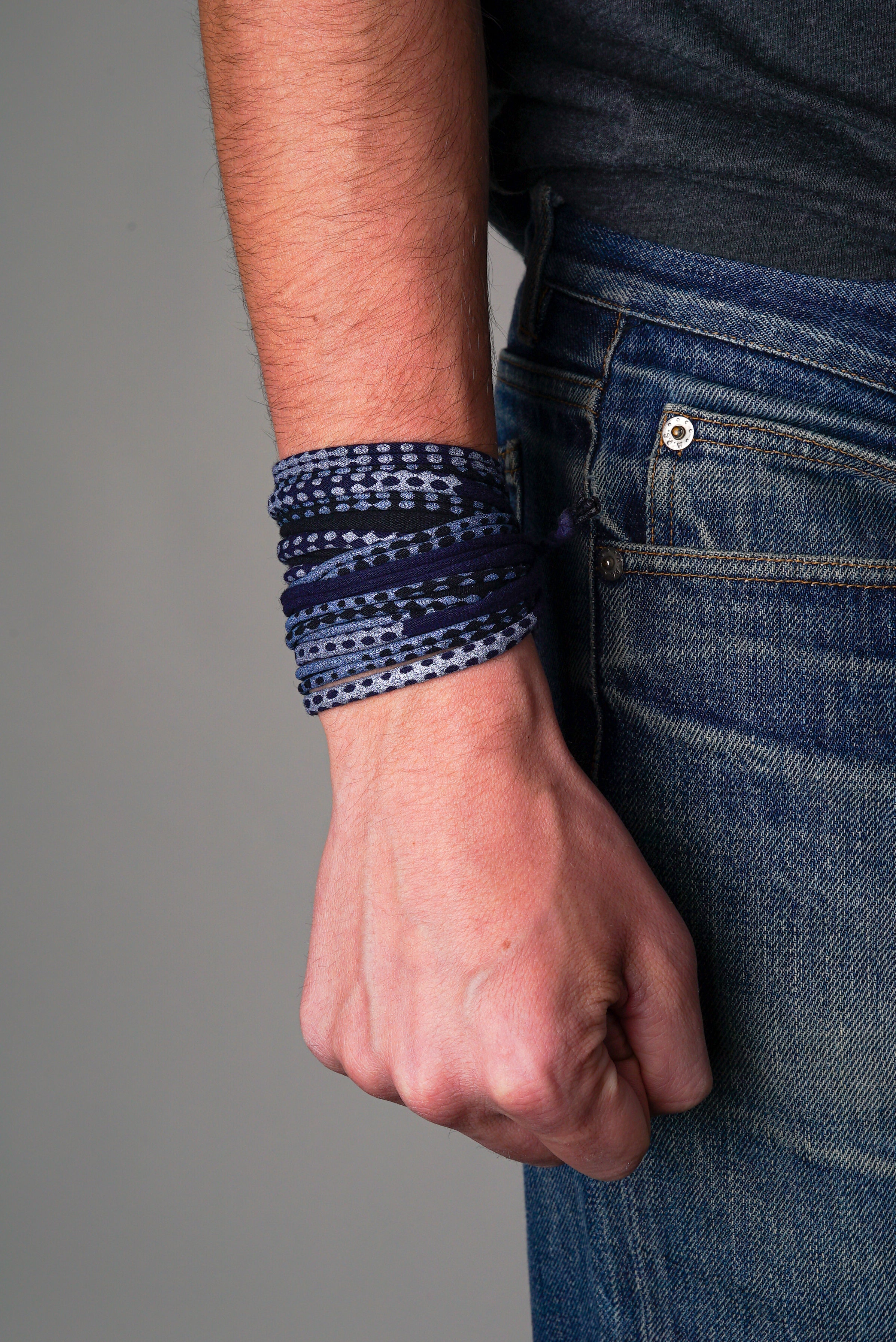 Navy Blue with Bluish Silver Wrap Bracelet