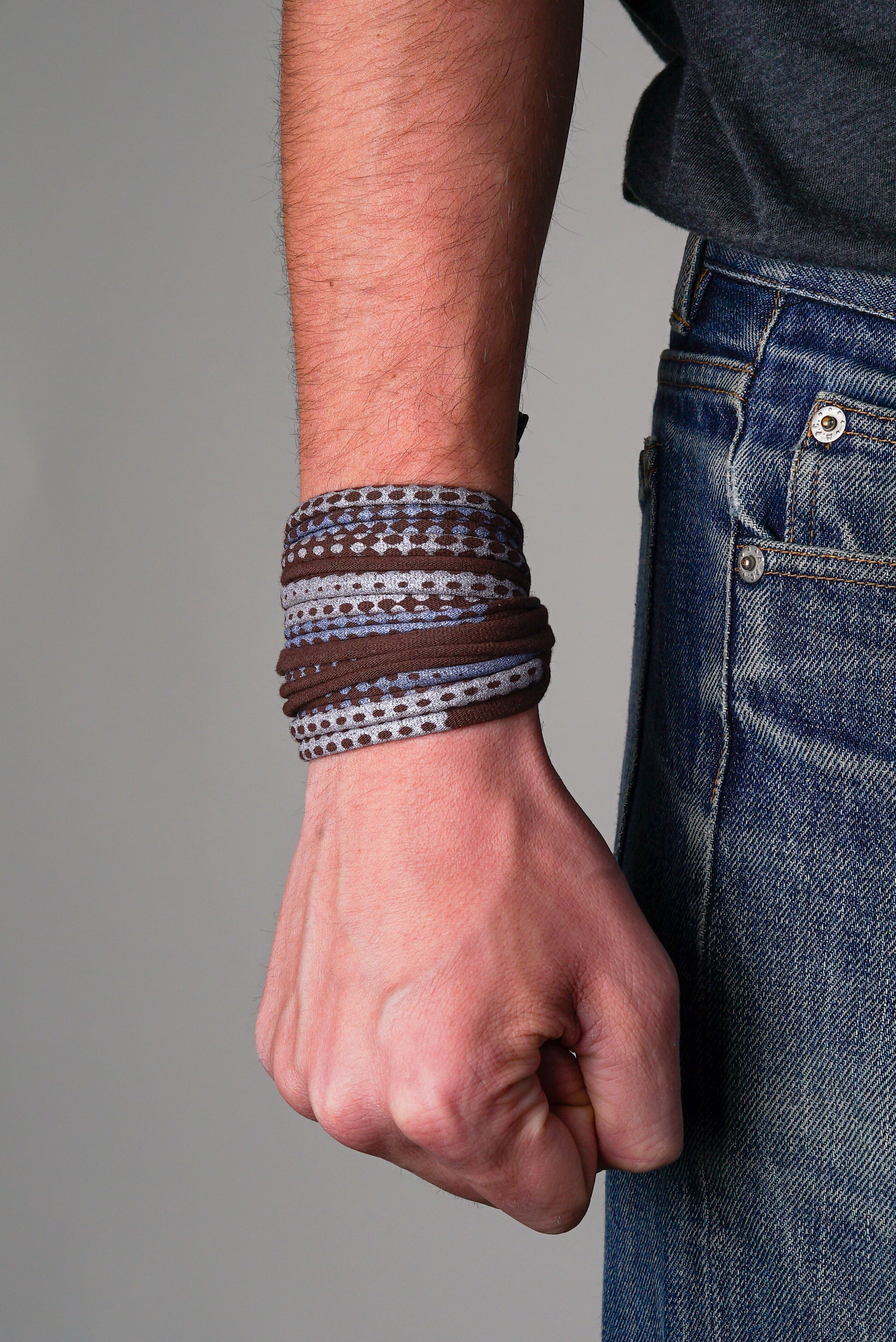 Necklush Wrap Bracelet / Brown & Blueish Silver / Unisex