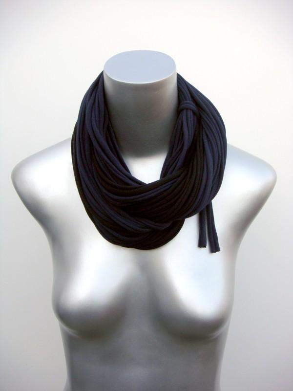 Black Navy Blue Cowl Scarf-scarves-Necklush
