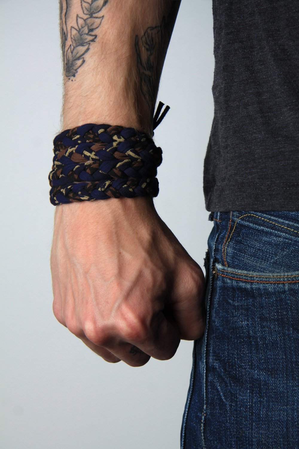 mens bracelet-Blue Black Brown Gold Braided Bracelet-Necklush