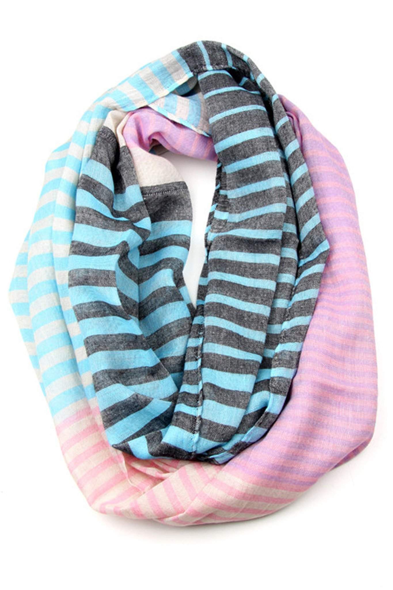 Blue Pink Lavender Striped Infinity Scarf-scarves-Necklush