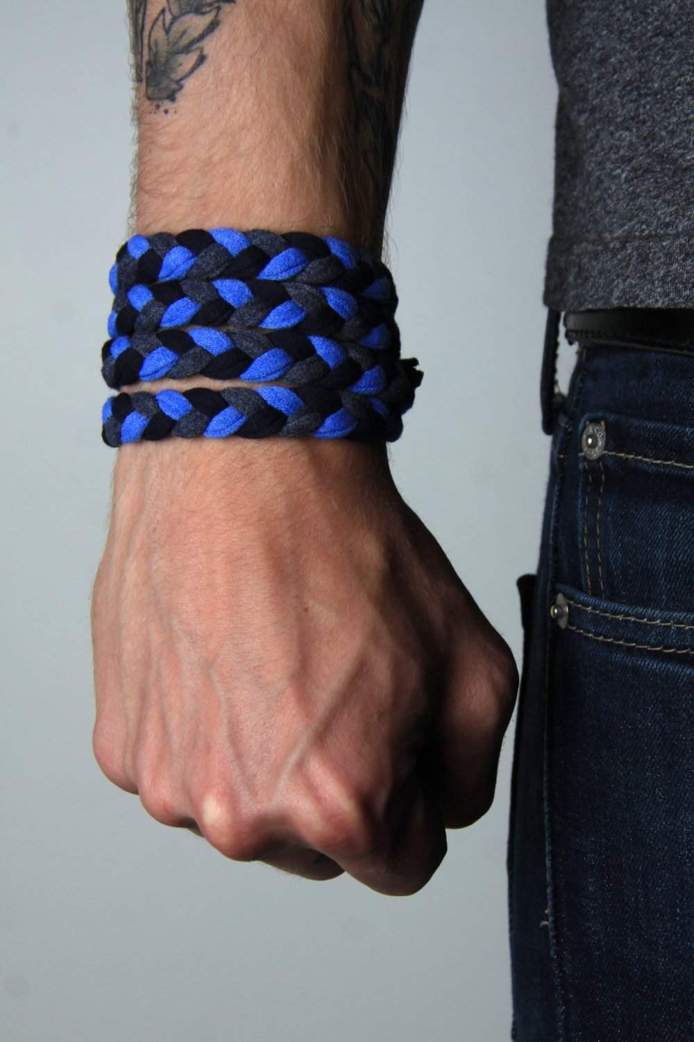 Braided Bracelet / Blue Charcoal Gray Black-bracelets-Necklush