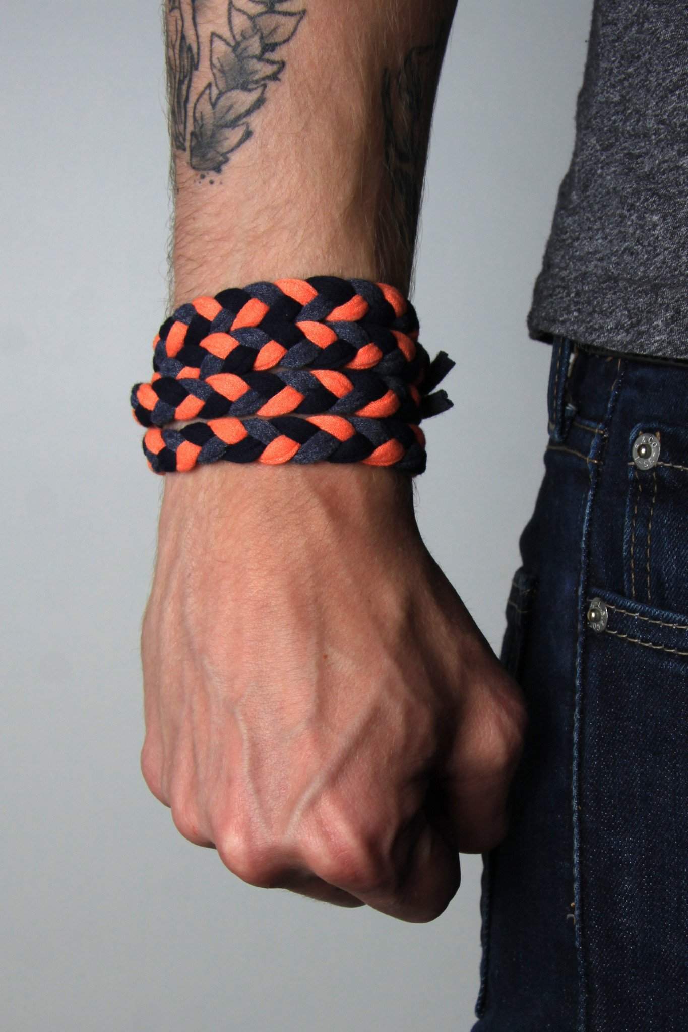 Braided Bracelet / Orange Navy Charcoal-bracelets-Necklush