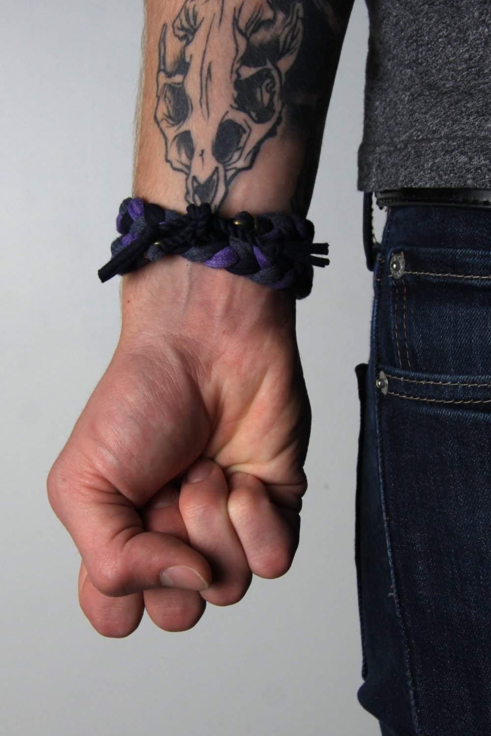 Braided Bracelet / Purple Black Gray-bracelets-Necklush
