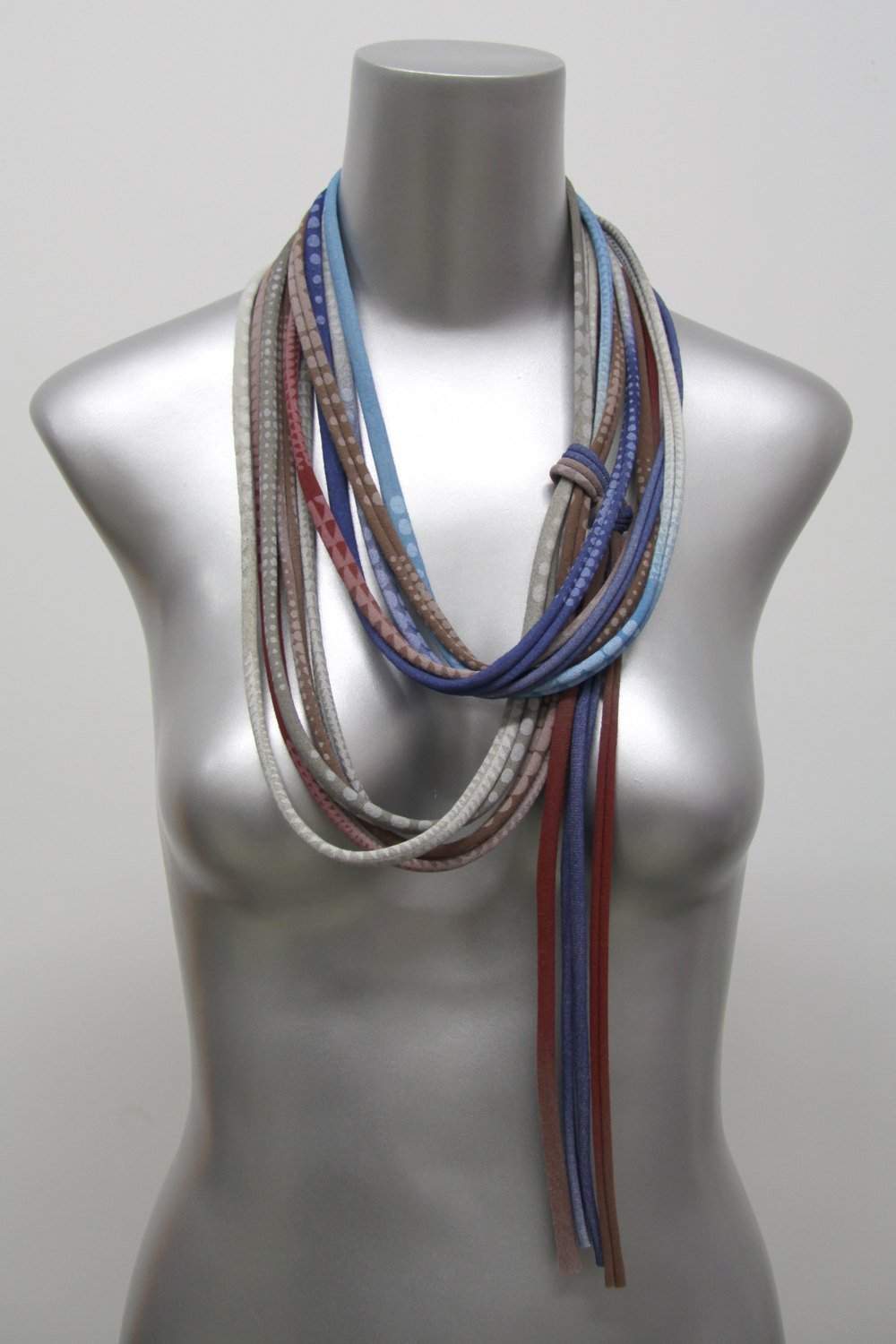 Brown Grey Burgundy Blue / Skinny Scarf Necklace-scarves-Necklush