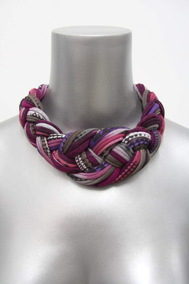 Burgundy Purple Braided Necklace, Womens Choker, Statement Neckpiece-neckpieces-Necklush