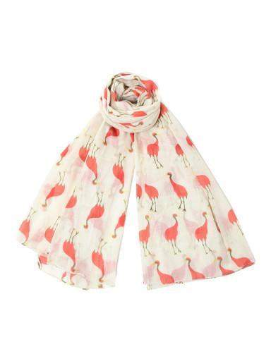 Coral Yellow Bird Print Soft Cotton Scarf-scarves-Necklush