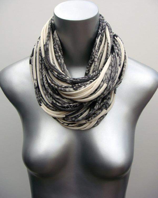 Cream Dark Gray Cowl Scarf-scarves-Necklush