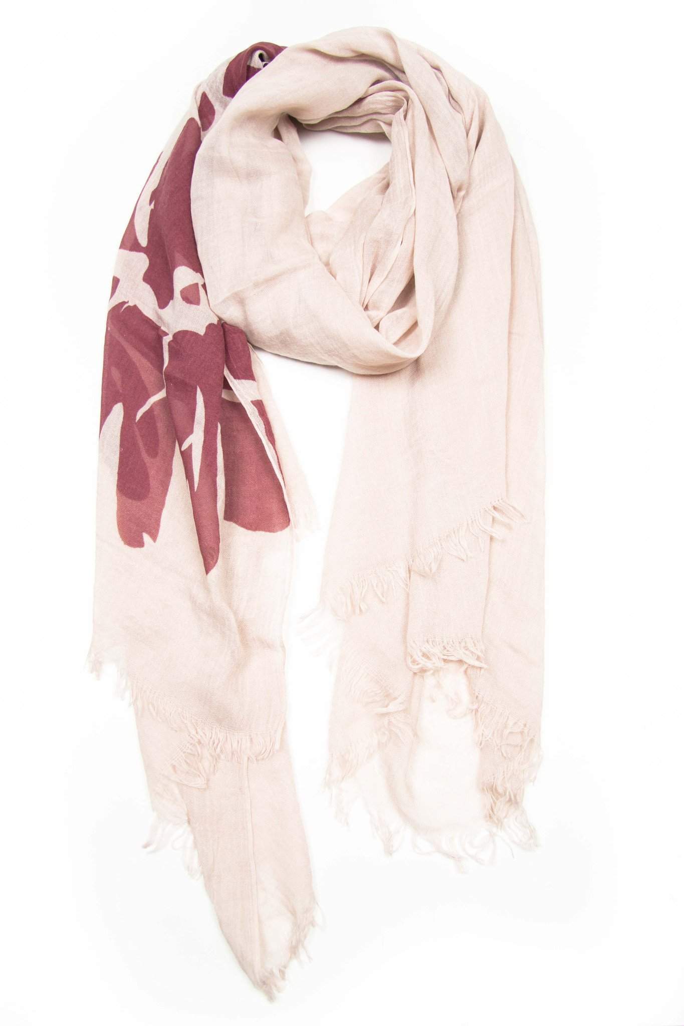 Cream Red Scarf with Flower Print-scarves-Necklush