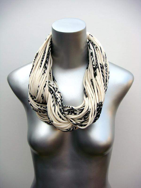 Cream White Black Chunky Scarf-scarves-Necklush