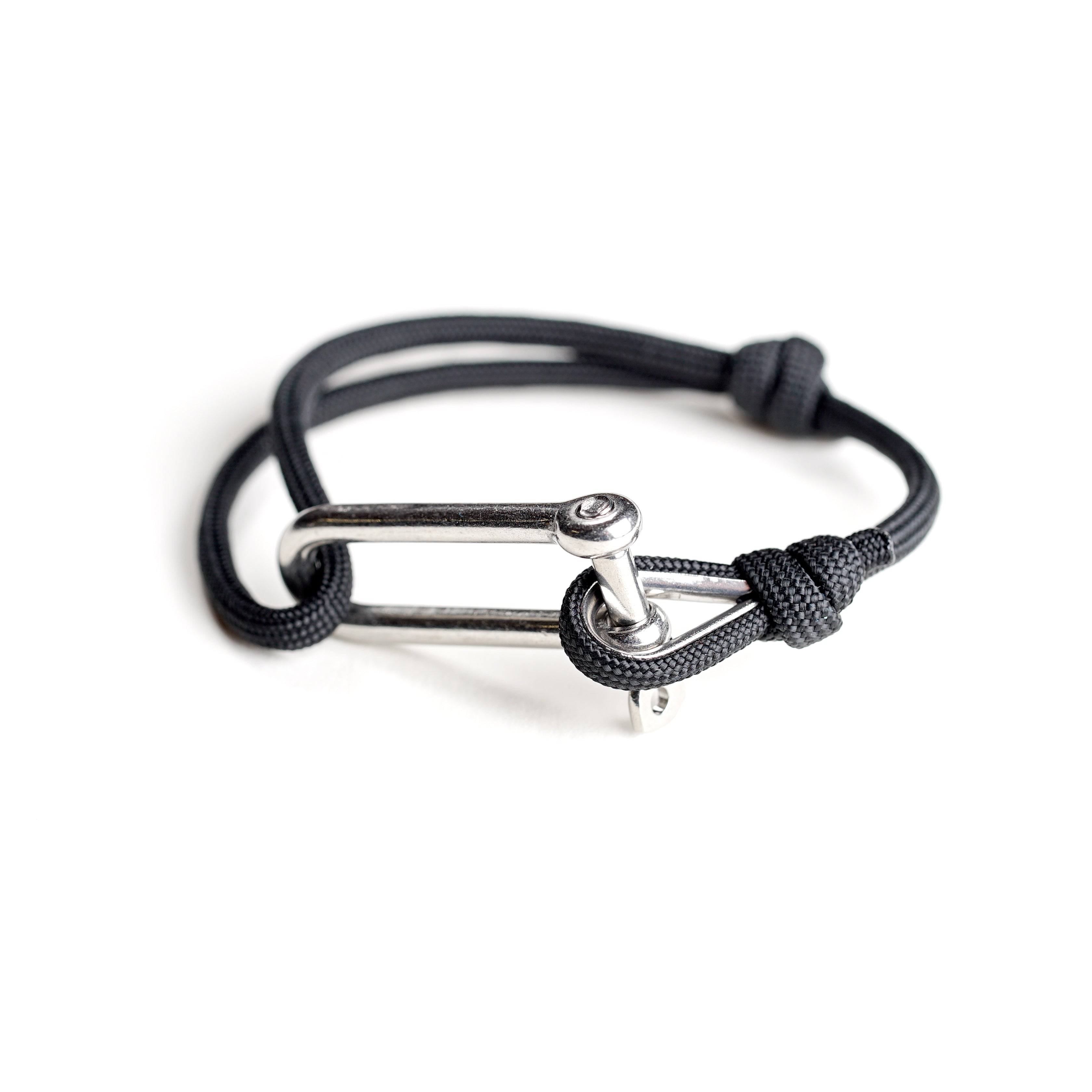 Paracord Nautical Bracelet with Stainless Steel Shackle - Black