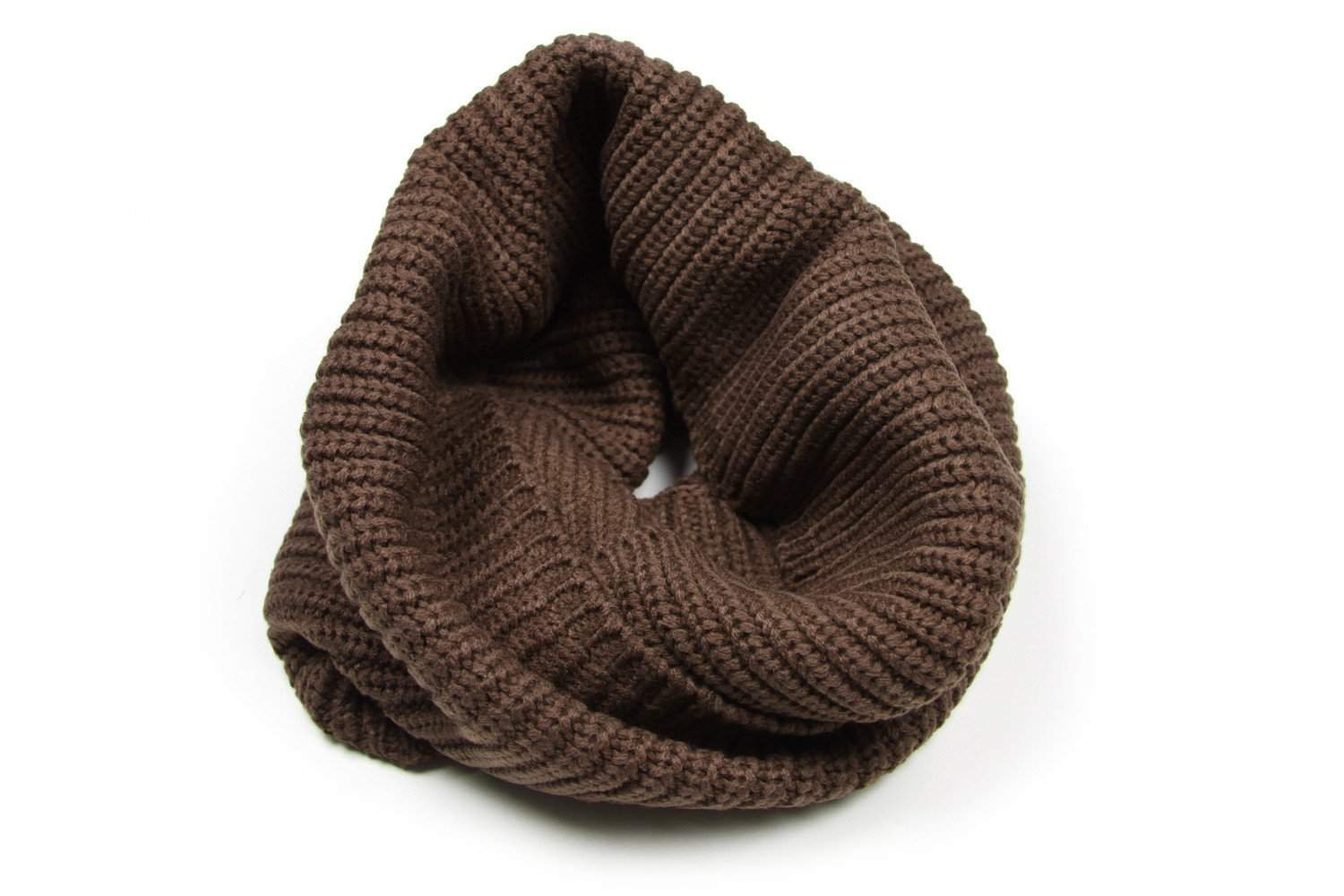 Dark Brown Knit Cowl, Infinity Scarf, Mens, Womens, Circle Loop-scarves-Necklush