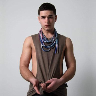 Gray Blue / Skinny Scarf Necklace-scarves-Necklush