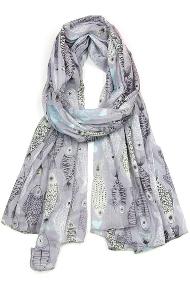 Gray Periwinkle Purple Fish Print Scarf-scarves-Necklush