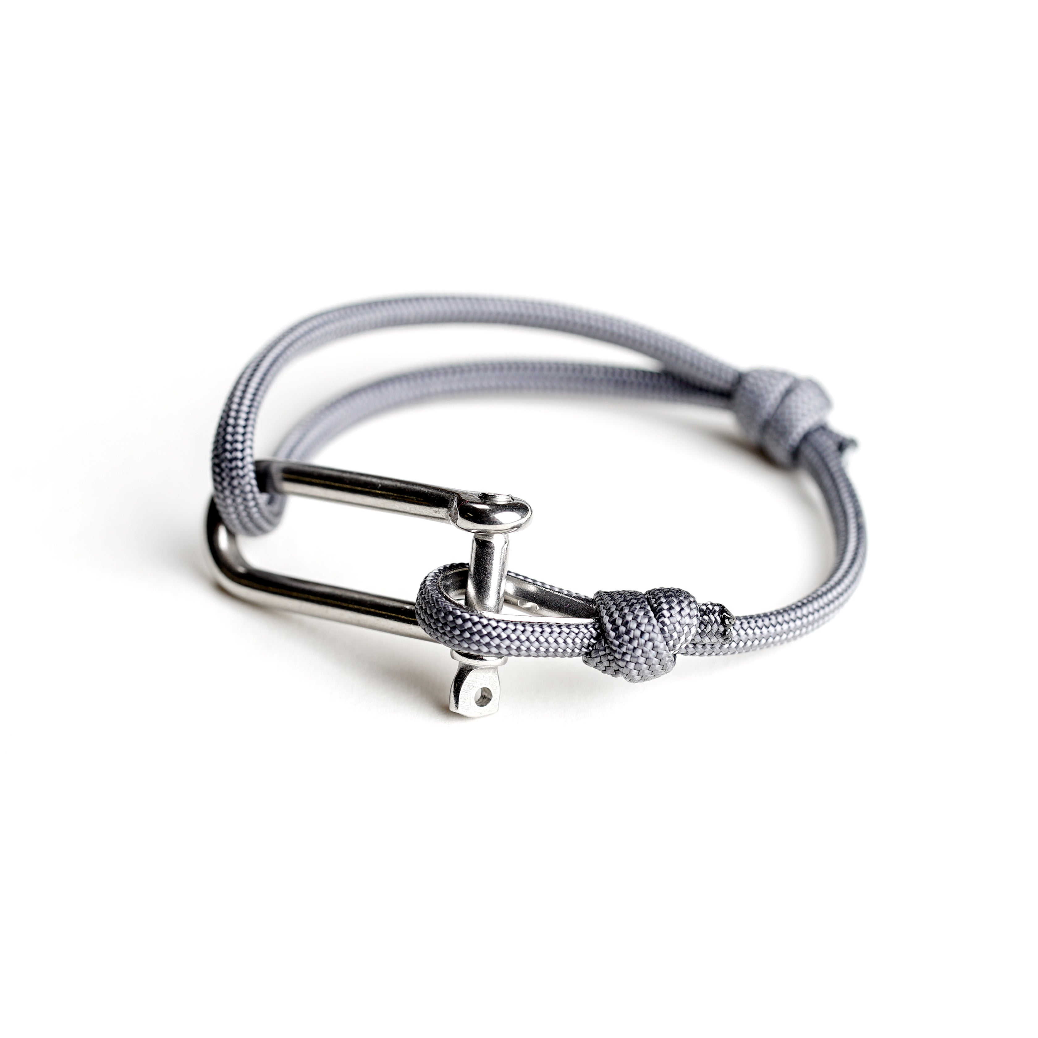 Paracord Nautical Bracelet with Stainless Steel Shackle - Grey