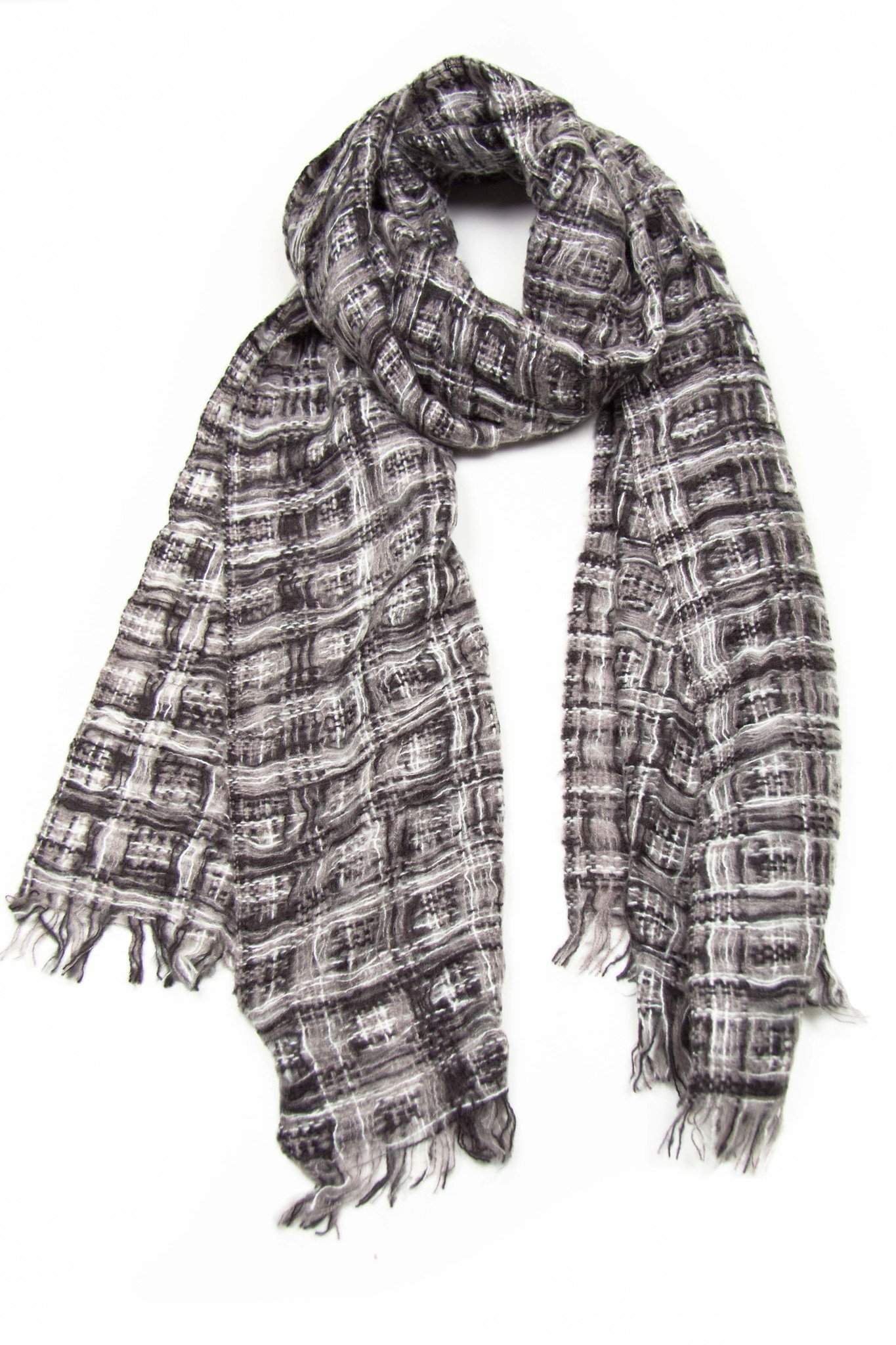 Gray White Plaid Knit Scarf-scarves-Necklush