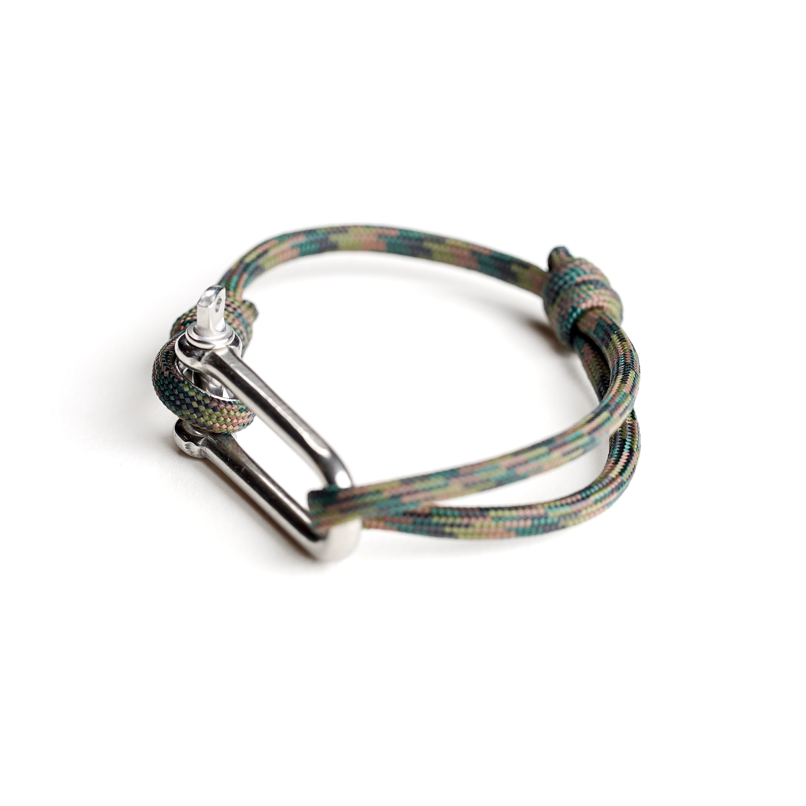 Paracord Nautical Bracelet with Stainless Steel Shackle - Green Camo