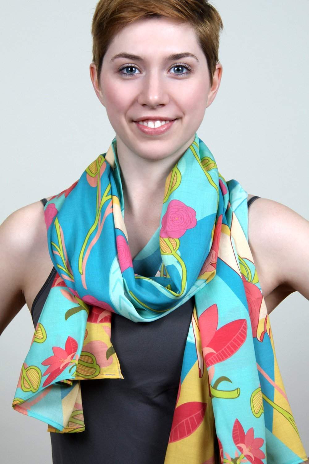 Scarf / Teal Red Yellow / Unisex Women's — Necklush