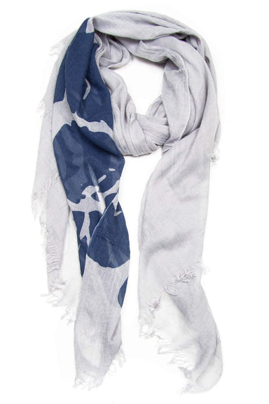 Grey with Blue Flower Scarf-scarves-Necklush