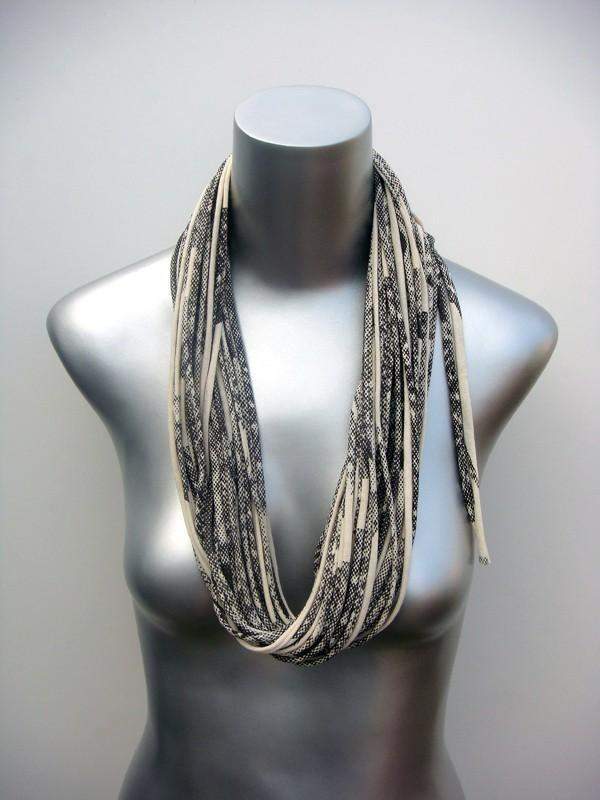 infinity scarves-Cream Dark Gray Infinity Scarf-Necklush