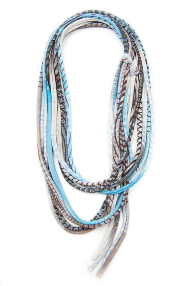 Light Blue Brown with Stripes / Skinny Scarf Necklace-scarves-Necklush