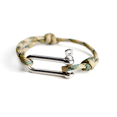 Paracord Nautical Bracelet with Stainless Steel Shackle - Light Green Camo