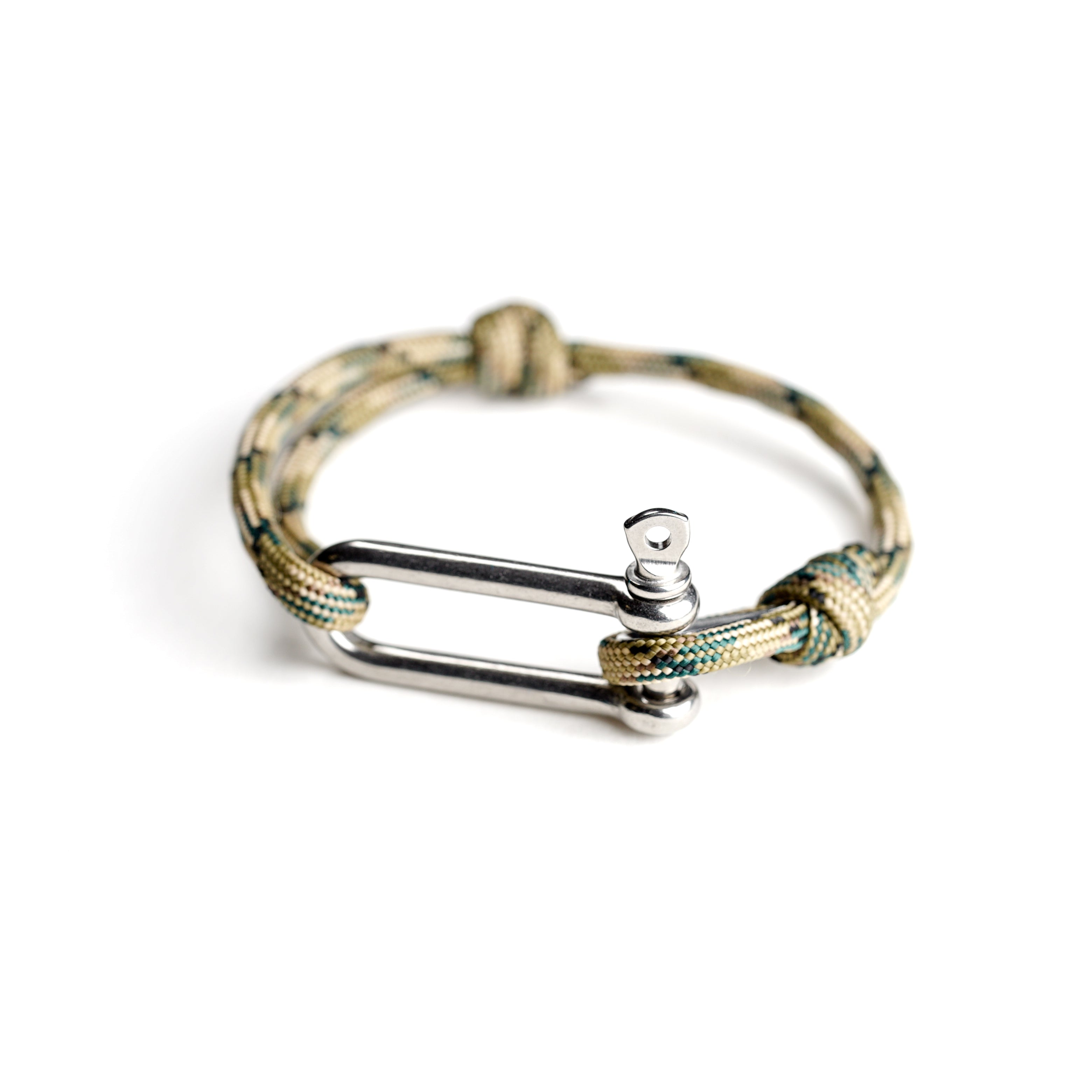 Paracord Nautical Bracelet with Stainless Steel Shackle - Light Green Camo