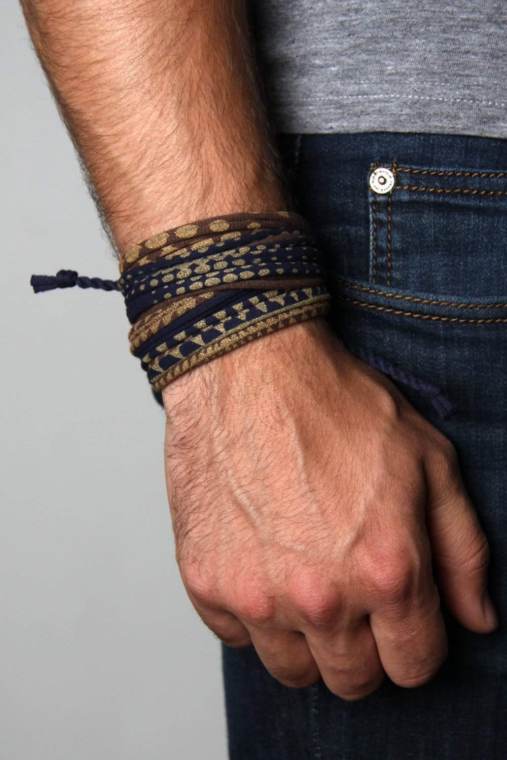 Necklush Wrap Bracelet / Blue & Brown / unisex Men's Women's Standard
