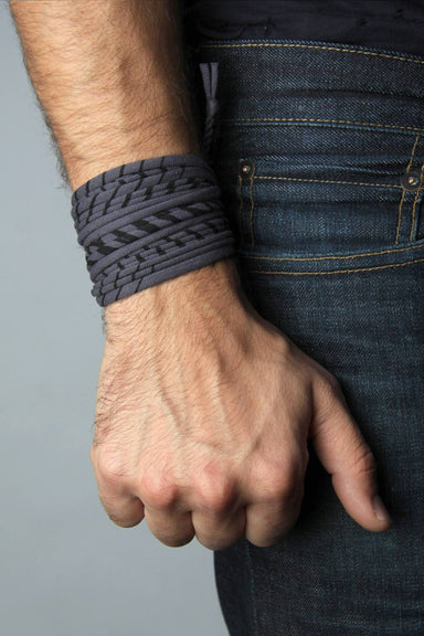 Mens Bracelet-Striped Gray Mens Bracelet-Necklush