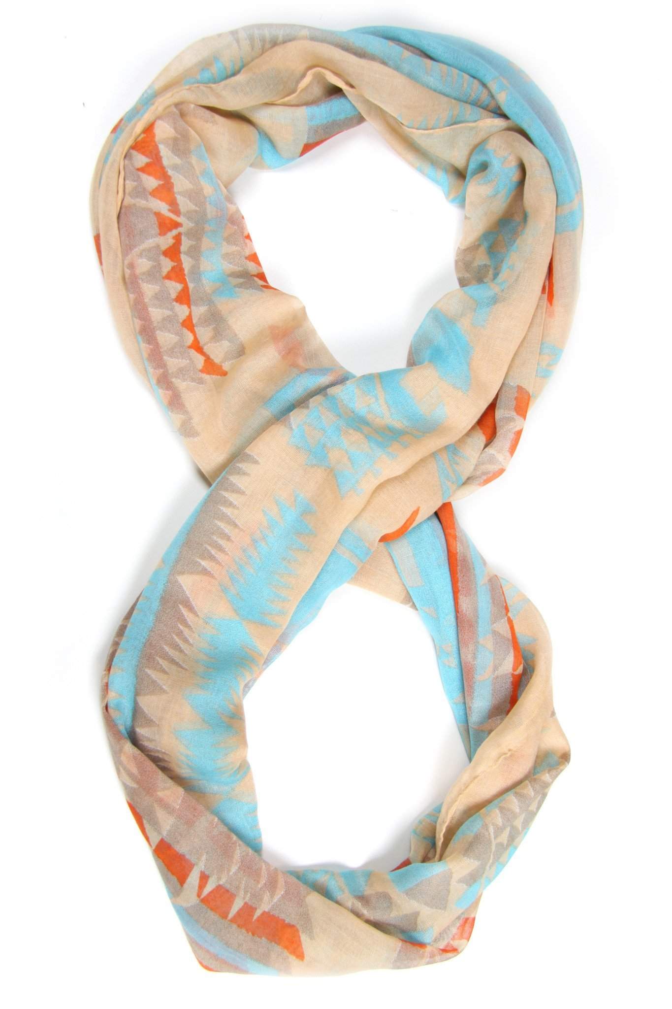 Orange Beige Baby Blue Aztec Print Infinity Scarf-scarves-Necklush