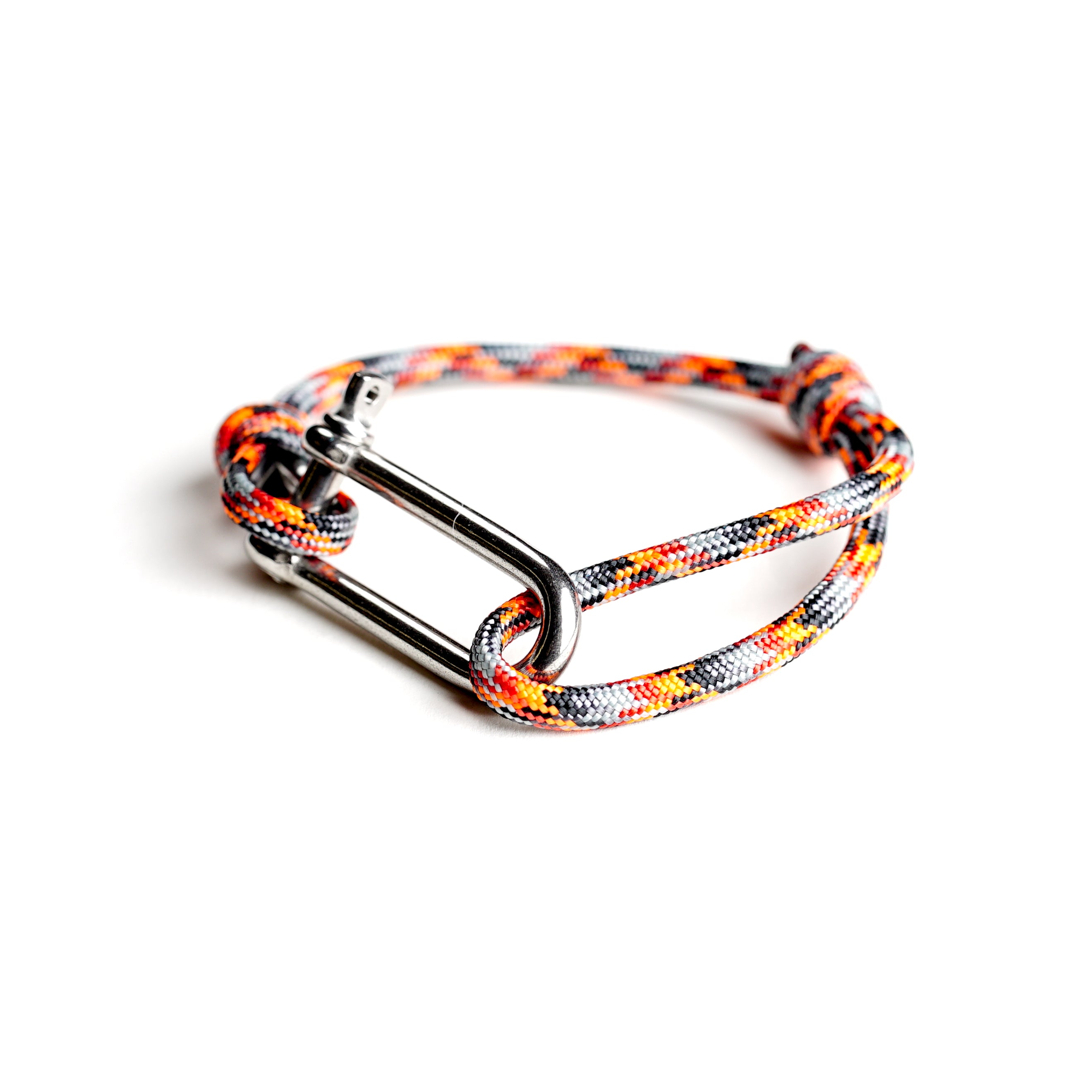 Paracord Nautical Bracelet with Stainless Steel Shackle - Orange & Grey