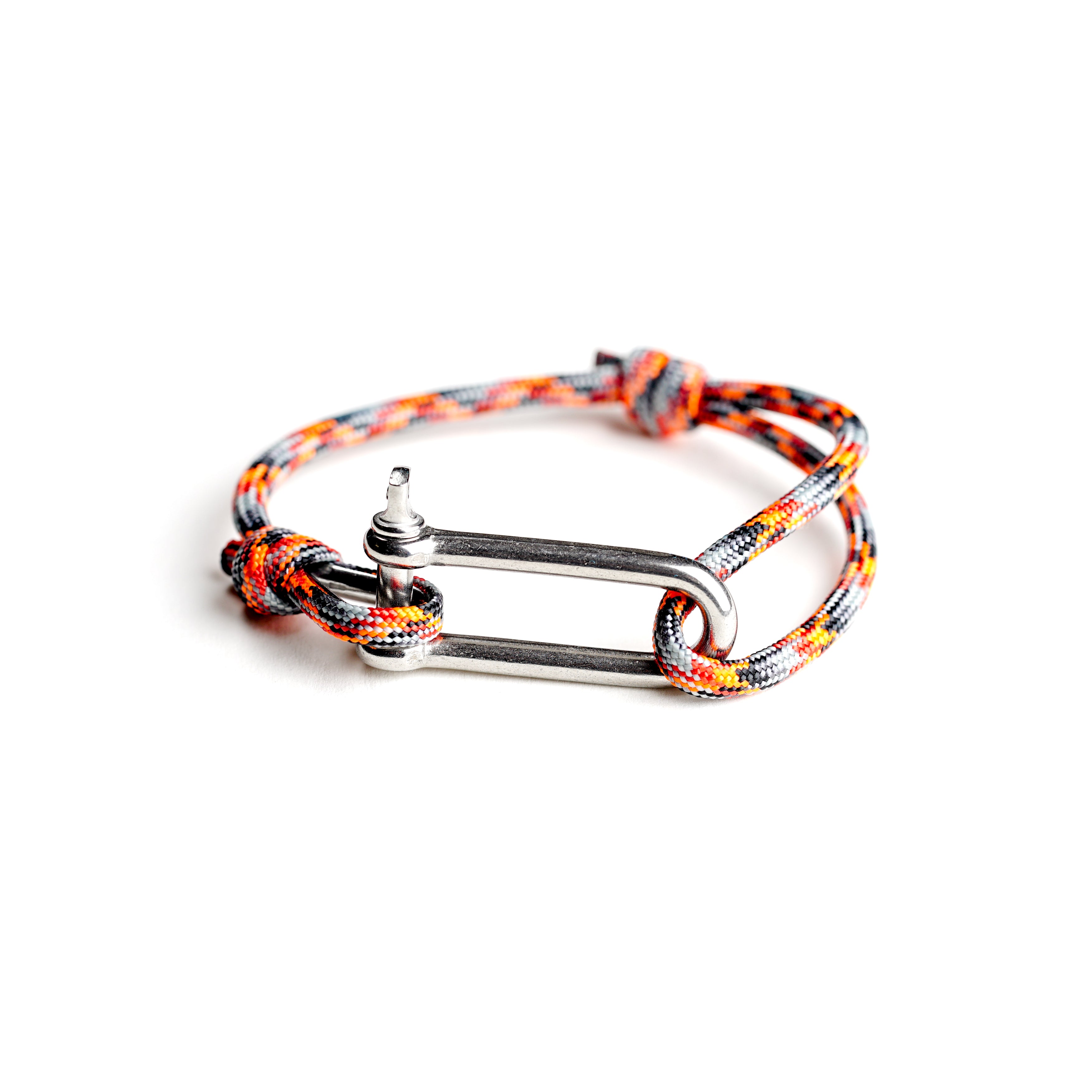 Necklush Paracord Bracelet / Orange & Grey / Stainless Steel Nautical