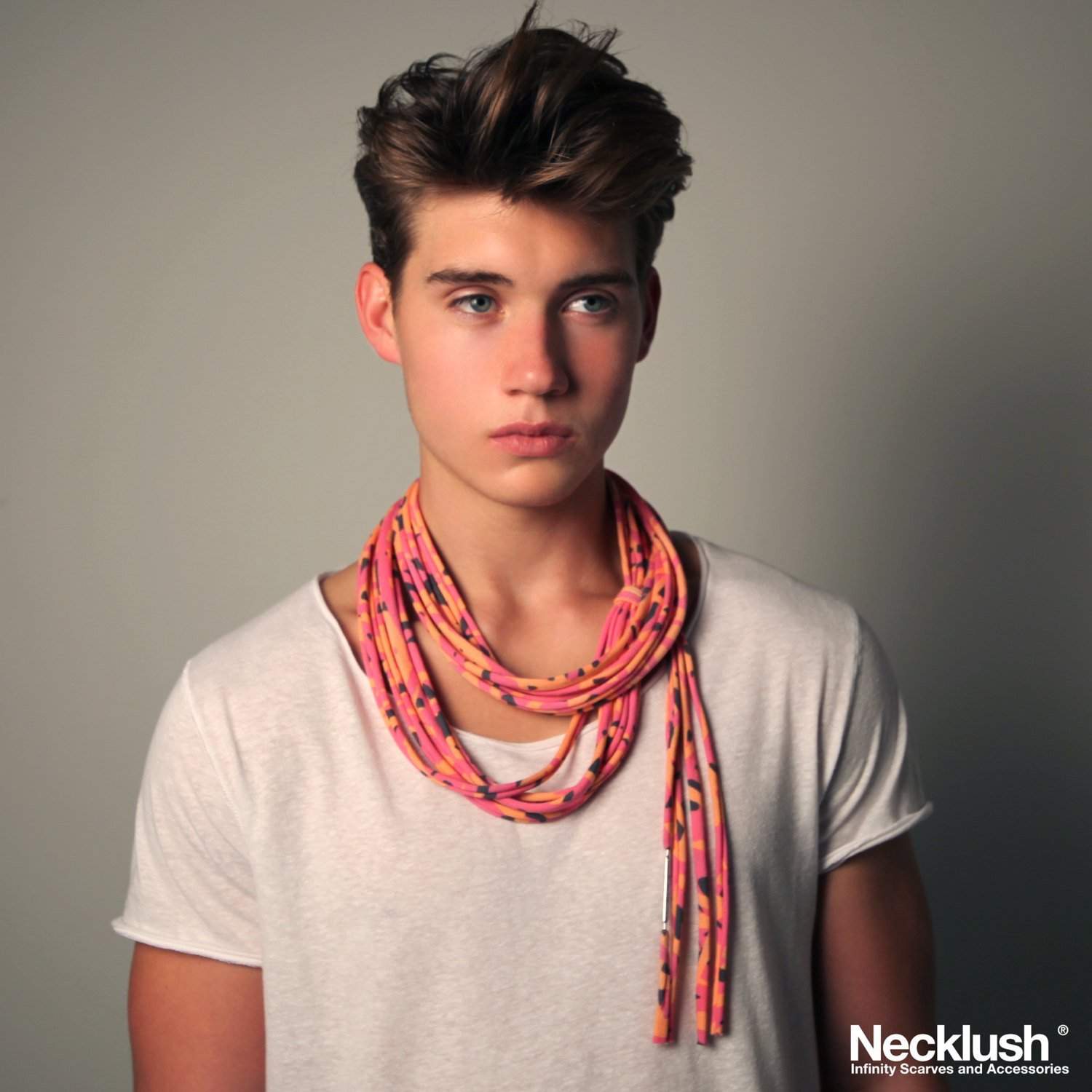 Orange Pink Skinny Scarf Necklace-scarves-Necklush
