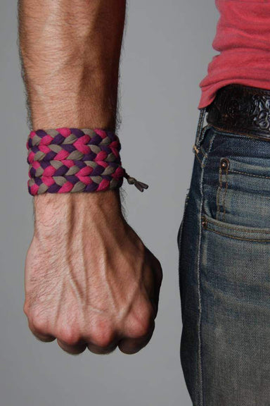 mens bracelet-Pink Purple Tan Braided Bracelet-Necklush