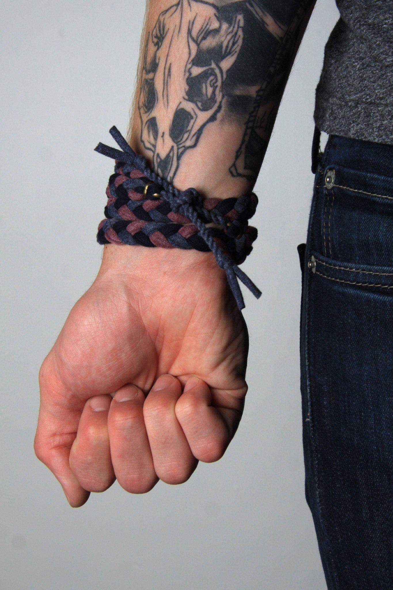 mens bracelet-Plum Navy Charcoal Braided Bracelet-Necklush