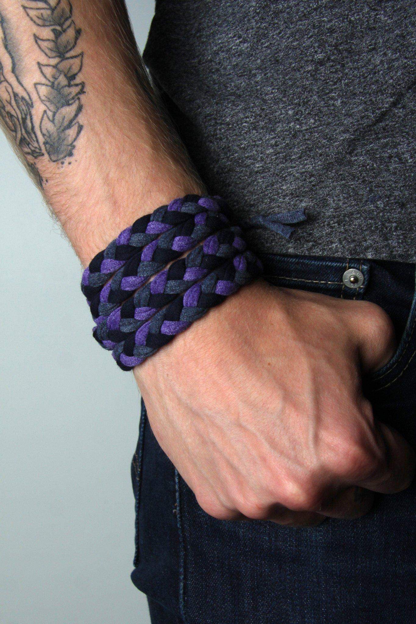 mens bracelet-Purple Navy Charcoal Braided Bracelet-Necklush