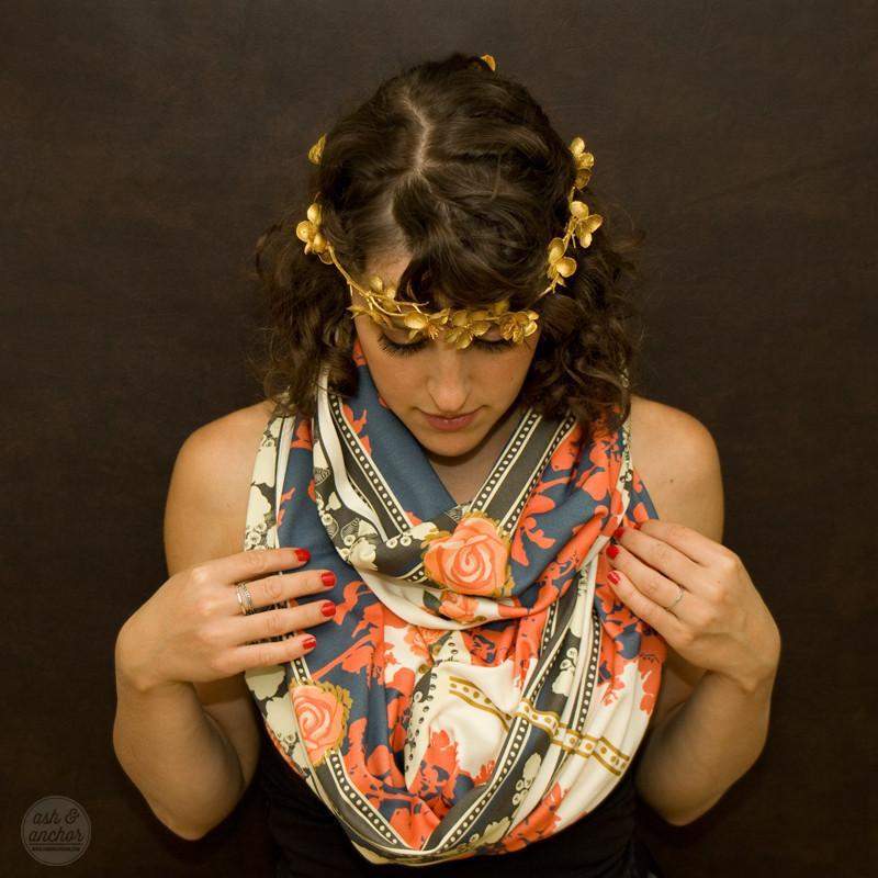 Red Blue Floral Print Infinity Scarf-scarves-Necklush
