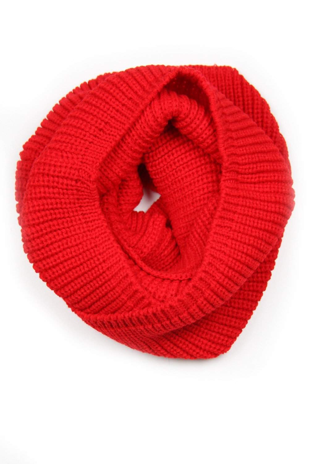 Red Infinity Scarf, Knit Cowl, Circle Loop, Womens, Mens-scarves-Necklush
