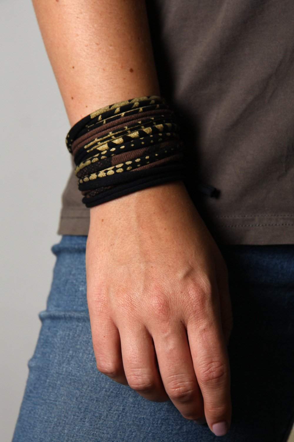 Wrap Bracelet / Black Brown Gold-bracelets-Necklush