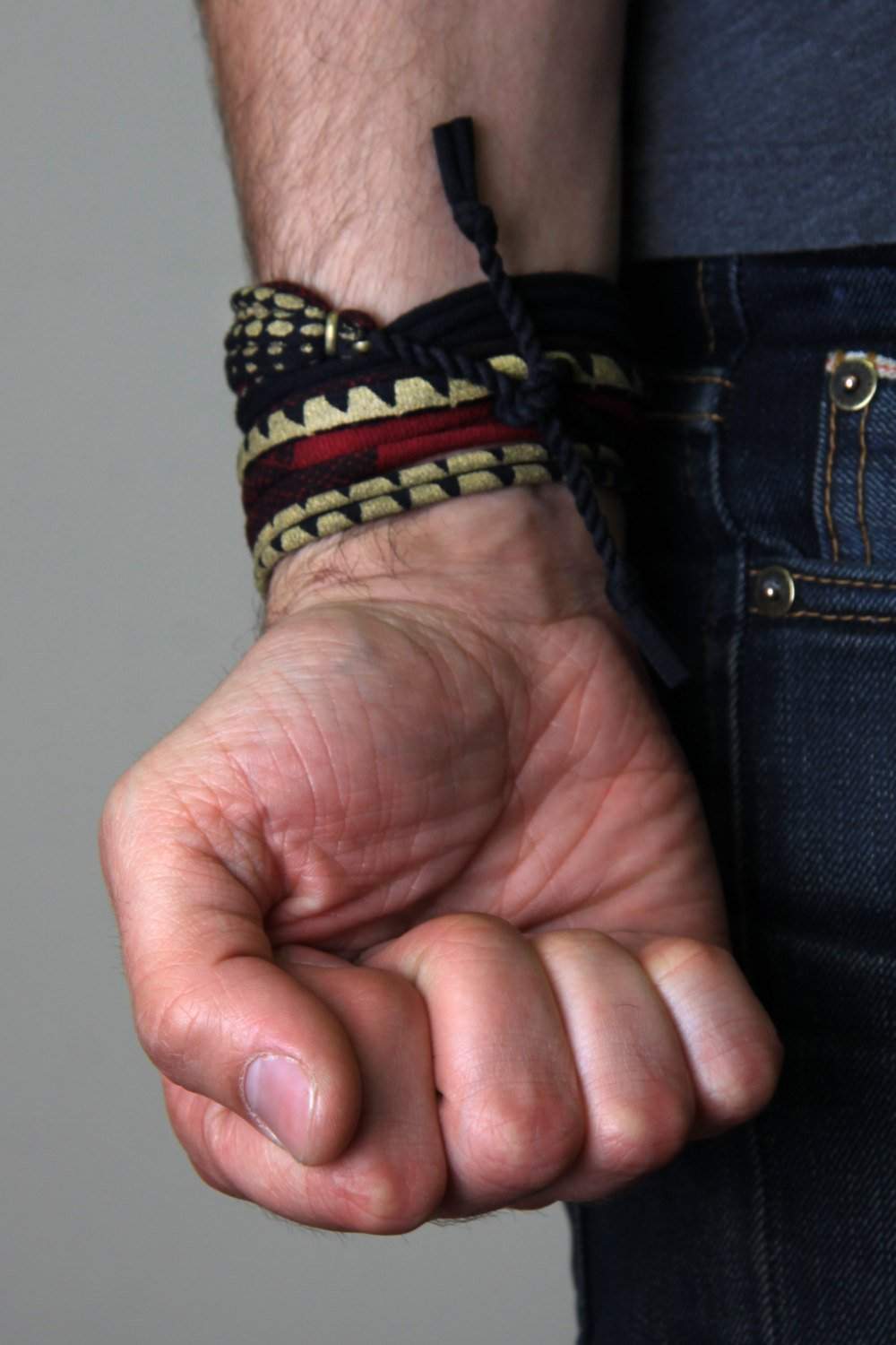 Wrap Bracelet / Black Maroon Gold-bracelets-Necklush