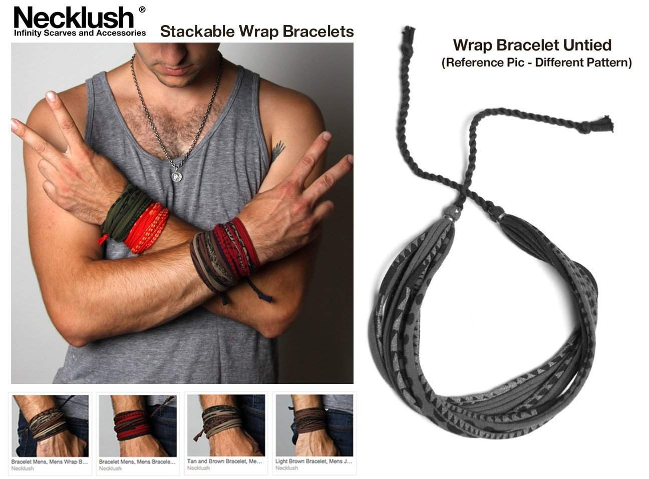 Wrap Bracelet / Heather Gray w Stripes-bracelets-Necklush