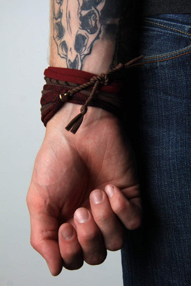 Wrap Bracelet / Maroon Brown Striped-bracelets-Necklush