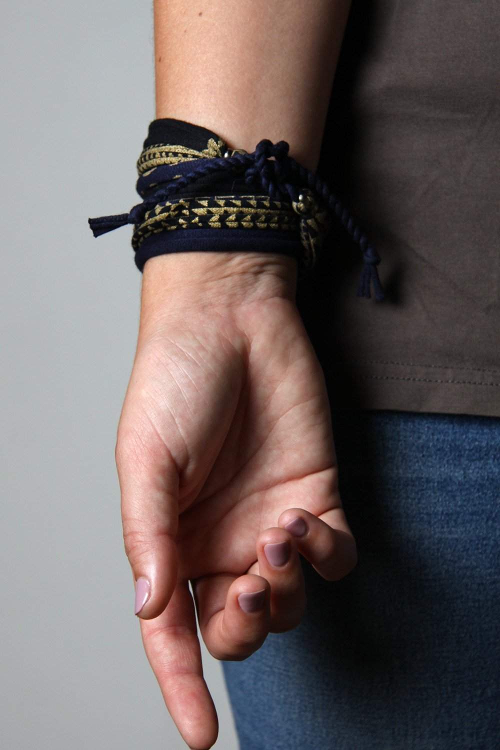 Necklush Wrap Bracelet / Blue Black & Gold / unisex Men's Women's