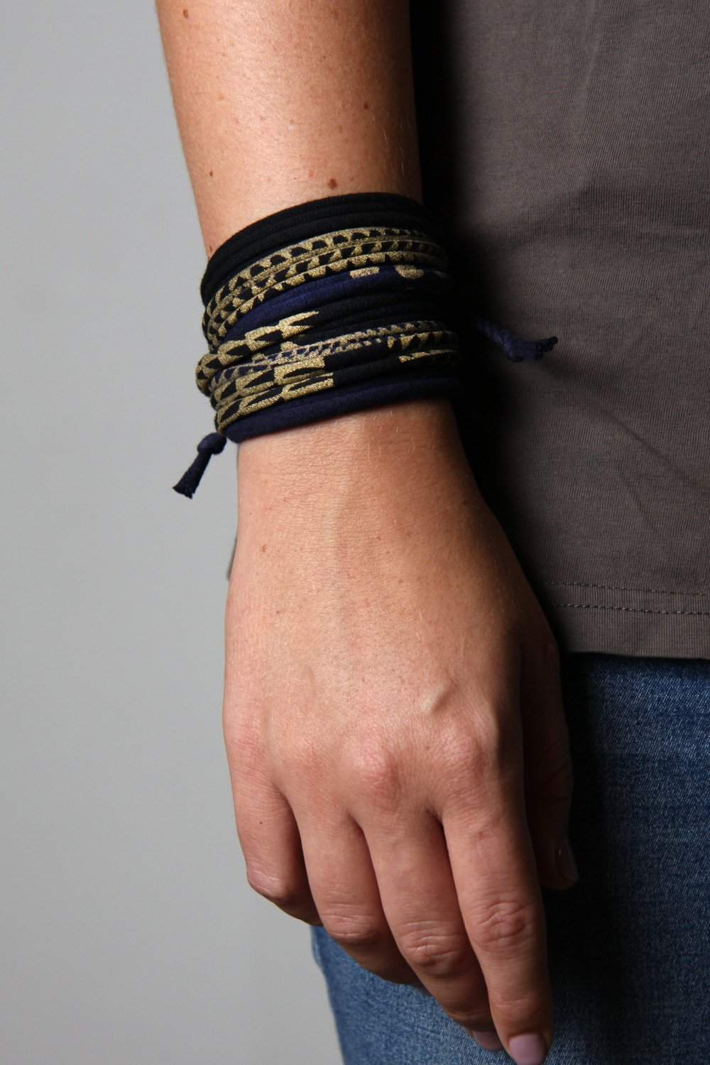 Wrap Bracelet / Navy Blue, Black Gold-bracelets-Necklush