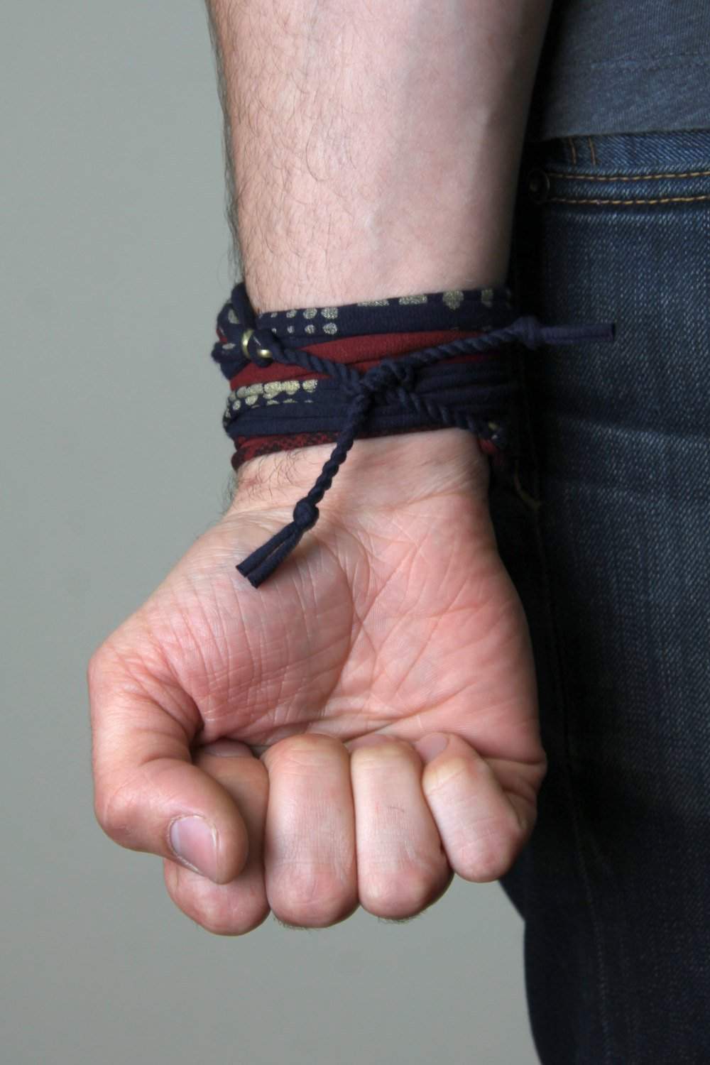 Wrap Bracelet / Navy Blue Maroon Gold-bracelets-Necklush